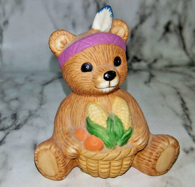 Vtg HOMCO 1413 November Thanksgiving Bear Monthly Calendar Bears Figurine Indian