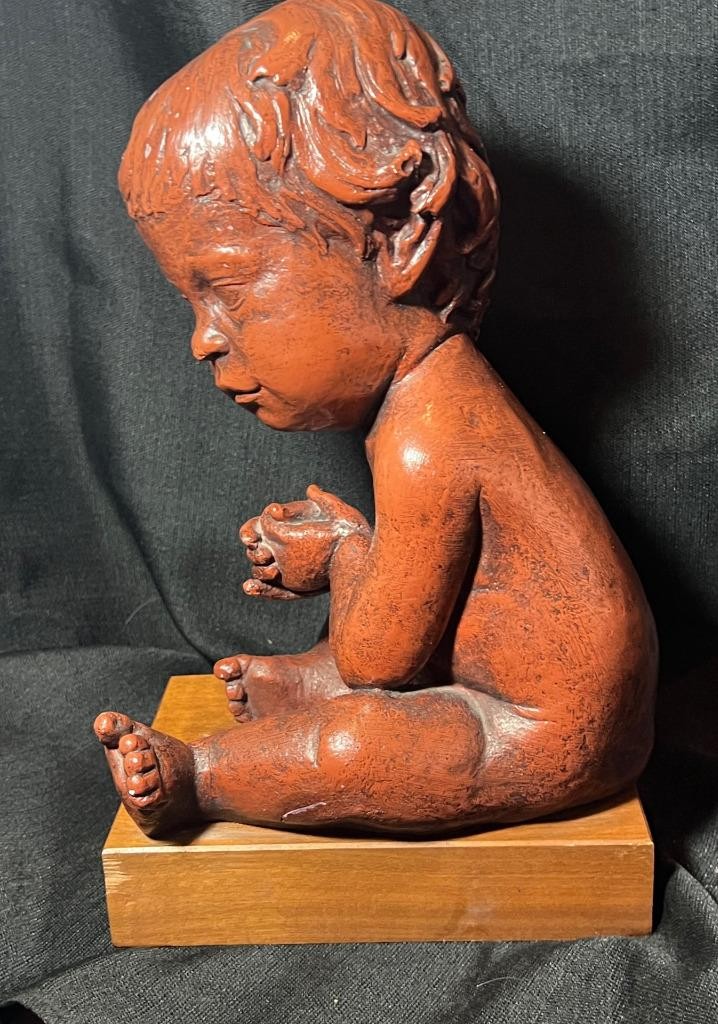 Vintage Austin Productions Child Baby Statue Art Sculpture Wood Base Boy or Girl
