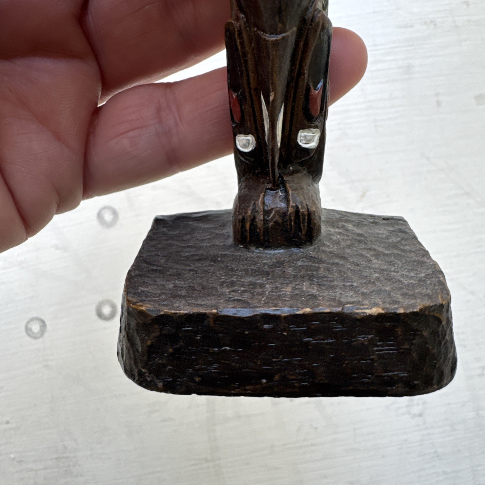 Vintage BOMA Hand Painted Wood Totem Bird Figure Canada Carved Folk Art