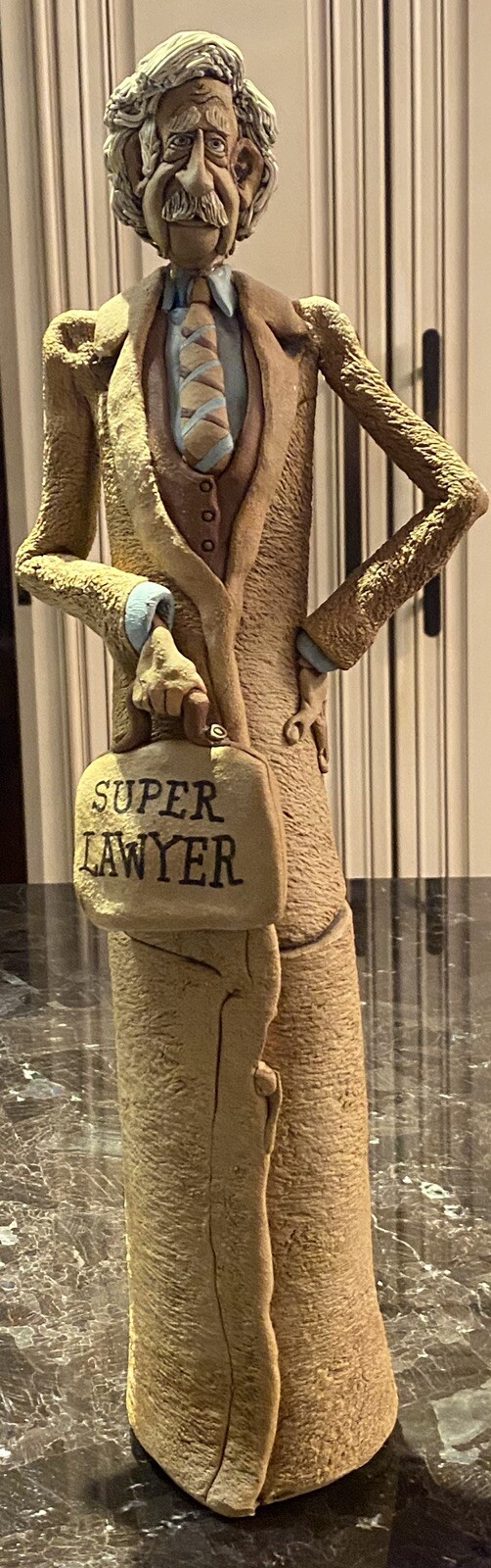 BEAUTIFUL RAREST VINTAGE TERACCOTA SUPER LAWYER SCULPTURE SIGNED UNKNOWN ARTIST