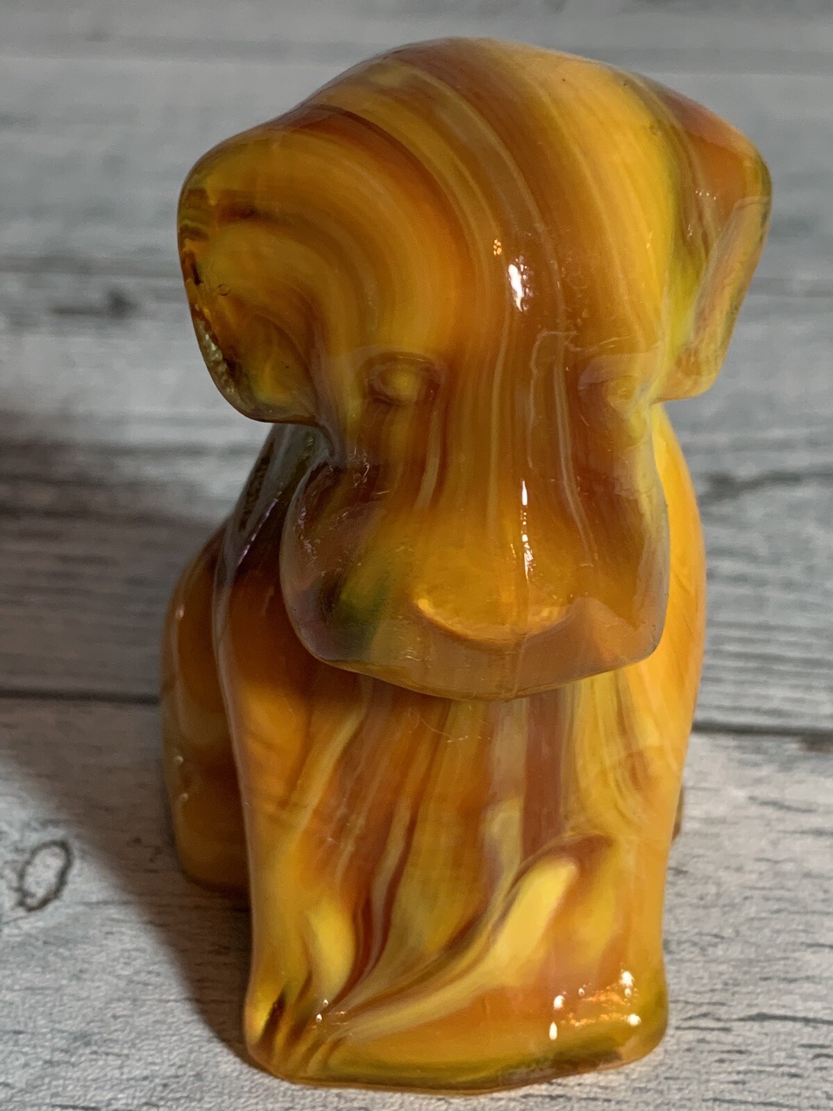 Vtg Pooch The Dog Degenhart Bittersweet Burnt Orange Slag Glass UV Glow Marked D