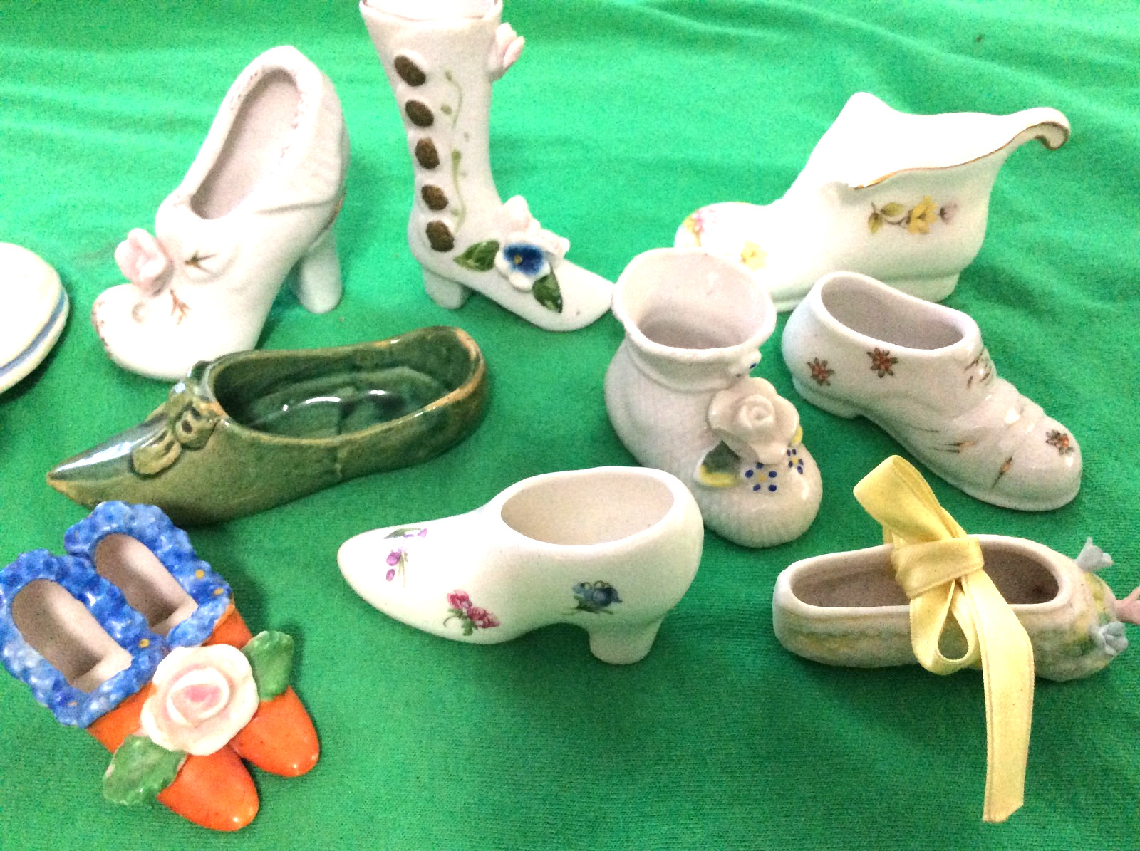 11 pc Lot Miniature Porcelain Shoes Boots Victorian + Baby Bootie Ballet Japan
