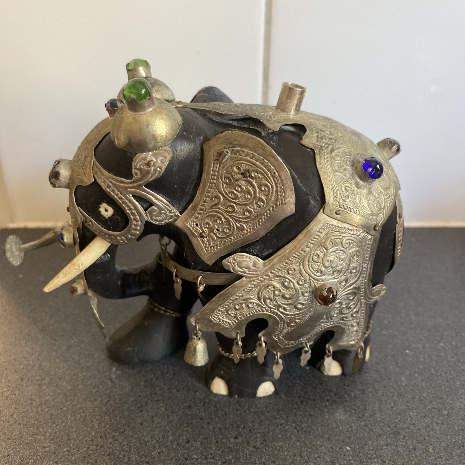 Sri Lankan Elephant Silver Adorned Wooden