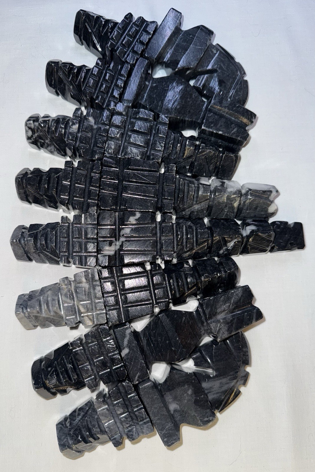 Lot Of 16 Marble Chess Piece Pawns Black/White Stone Hand Carved Chessmen