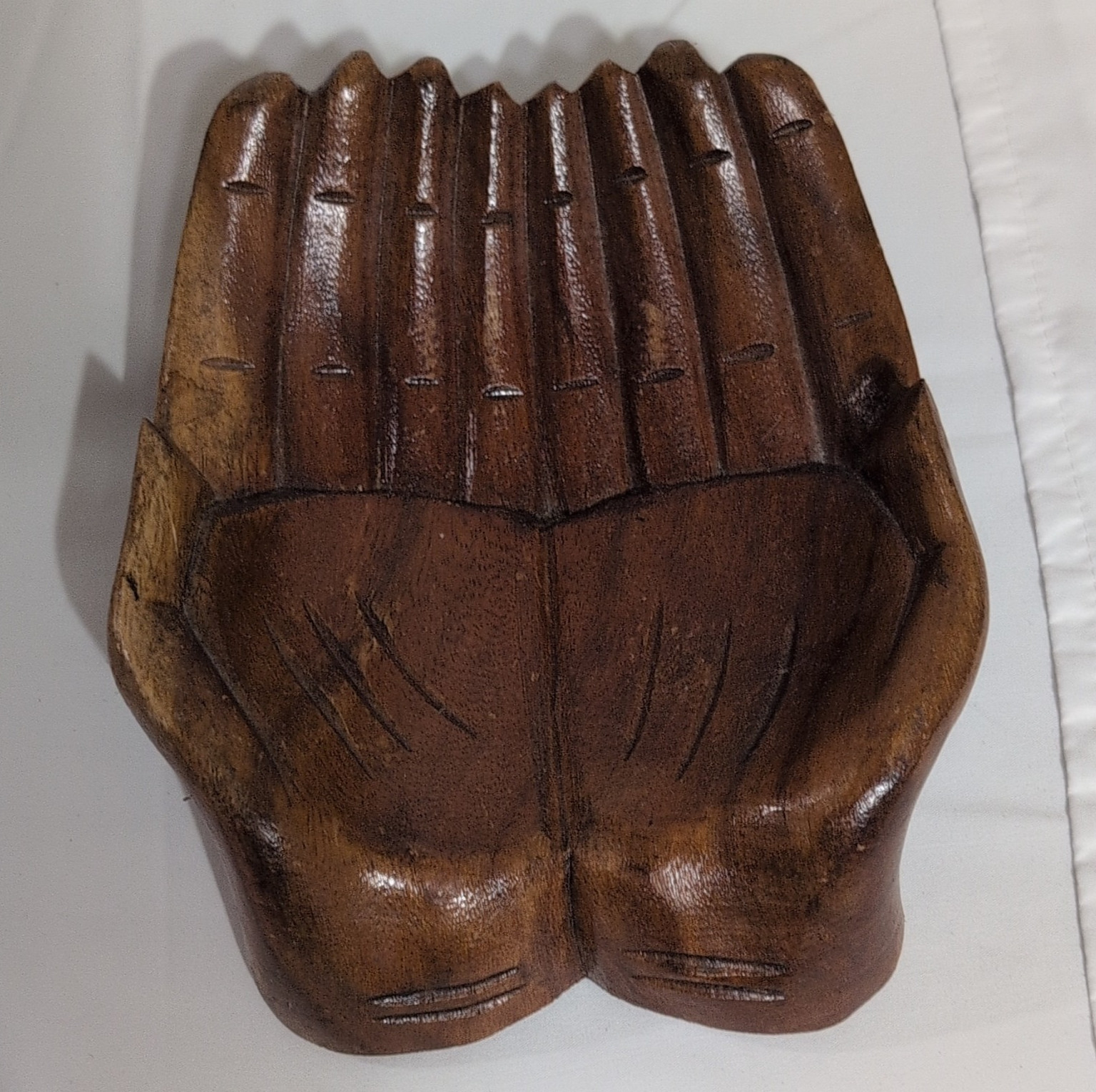 Carved Wooden Praying Hands Figurine, Brown Polished Finish Decorative