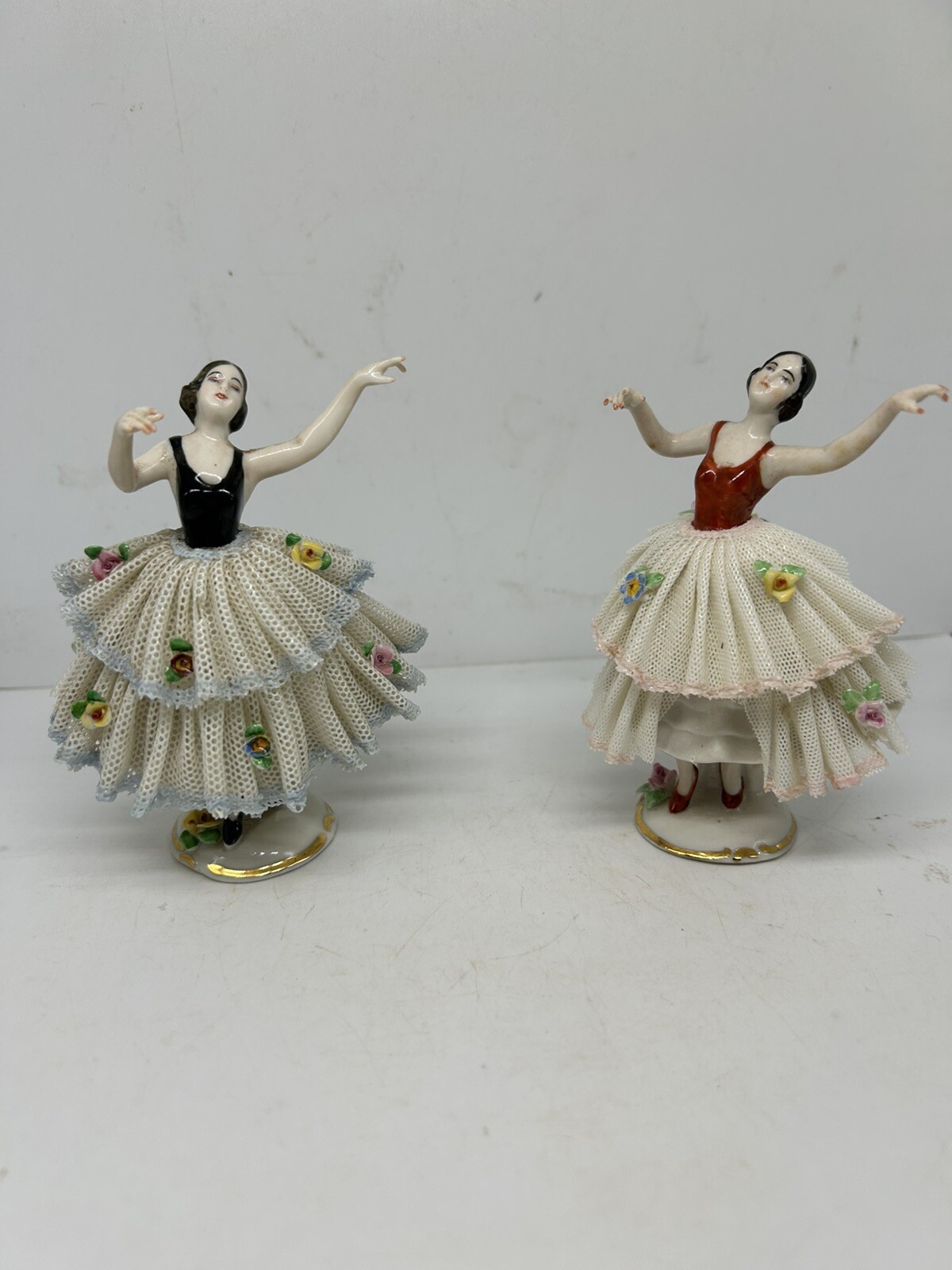 Ballerina Figurines VTG Lot 2 Frankenthal Dresden Lace Porcelain *flaws