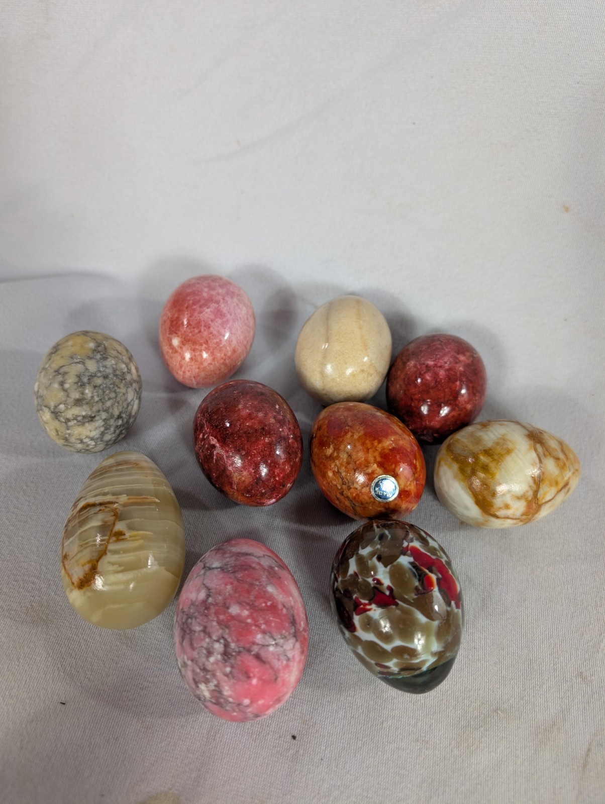 Lot Of 7 Vintage Eggs Stone Marble Alabaster Multi Colors, Italy Glass