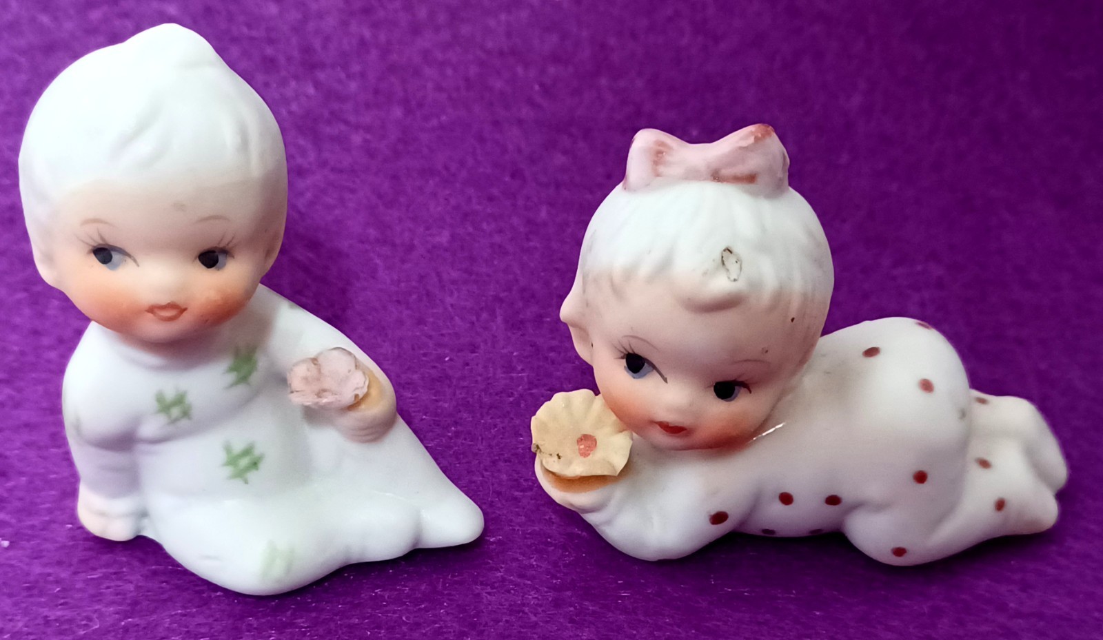 Lot of 10 Mini Porcelain Bisque Pajama Babies Frankel Taiwan 2″ Vtg 1970’s