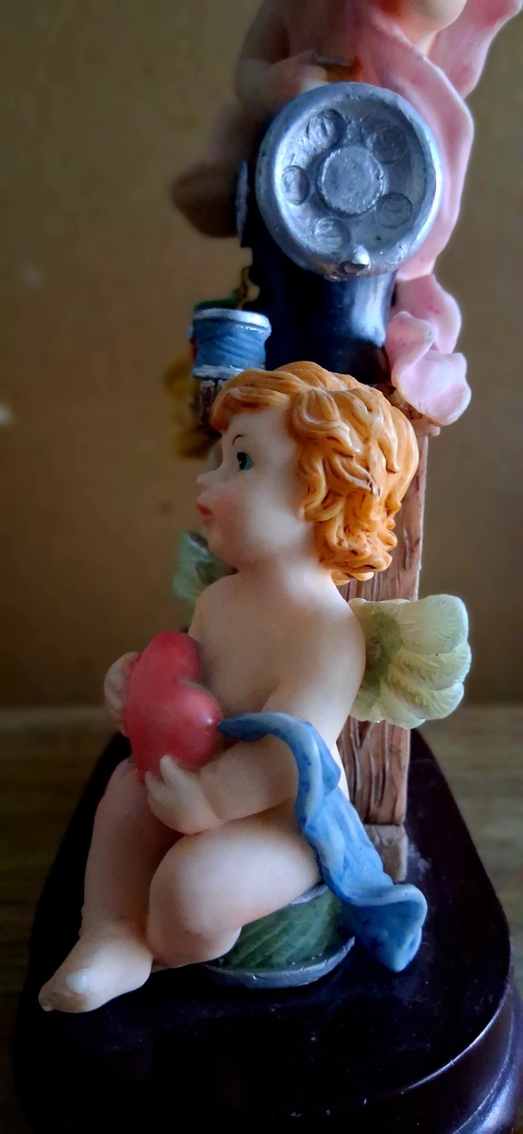 Turtle King Corp Beaitiful “De Elina Cherubs on Sewing Machine Wooden Base Runin