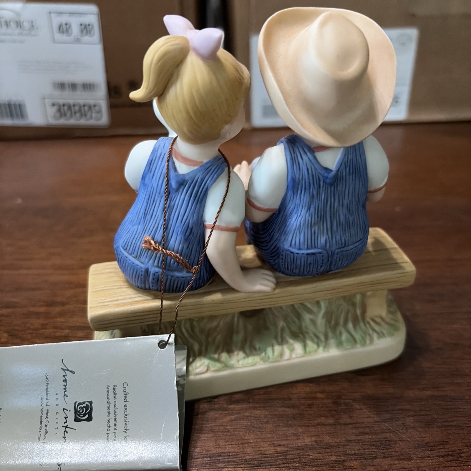 Home Interiors Denim Days Easter Joy Porcelain Figurine, Children & Bunny, 2005