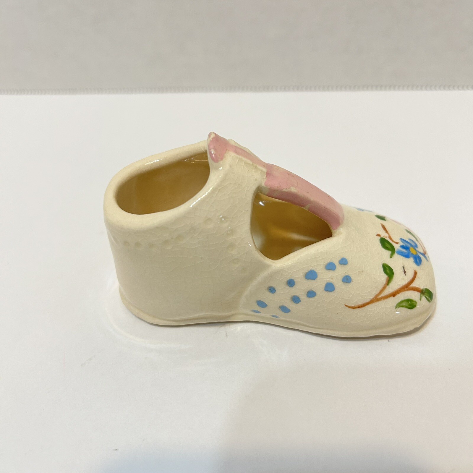 Antique Ceramic Baby Shoe Figure Mini Planter Handpainted Floral 3.75×1.75×2″