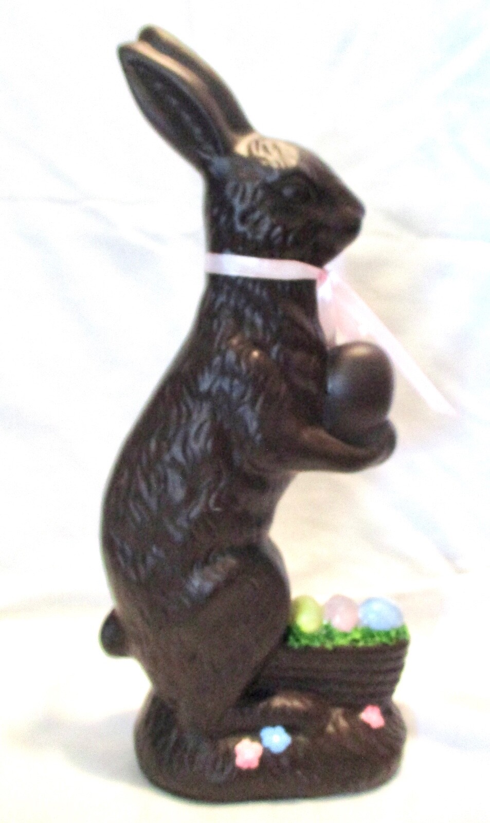 REDWARE CLAY CHOCOLATE EASTER BUNNY RABBIT w/EGGS IN BASKET 12.25″ TALL FIGURINE
