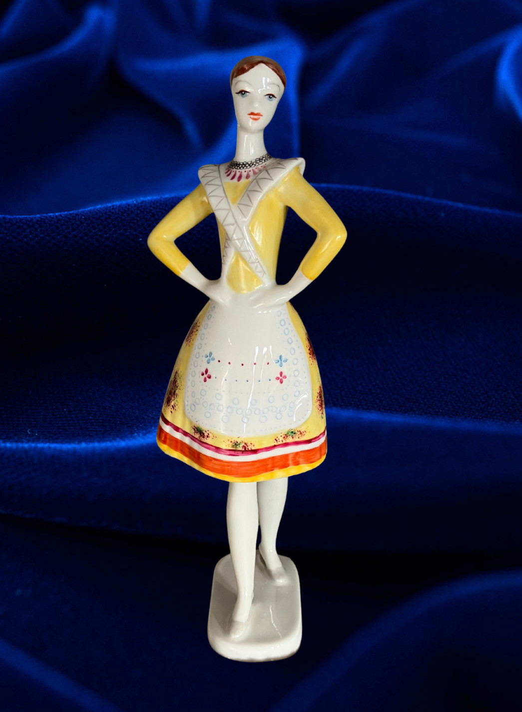 Vintage Holóháza Hungary Traditional Yellow Dress Lady Figurine