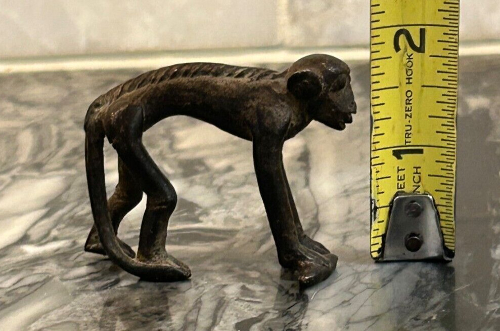 VINTAGE Bronze Brass Monkey Figurine with Banana in Hand 2″ X 1.75″