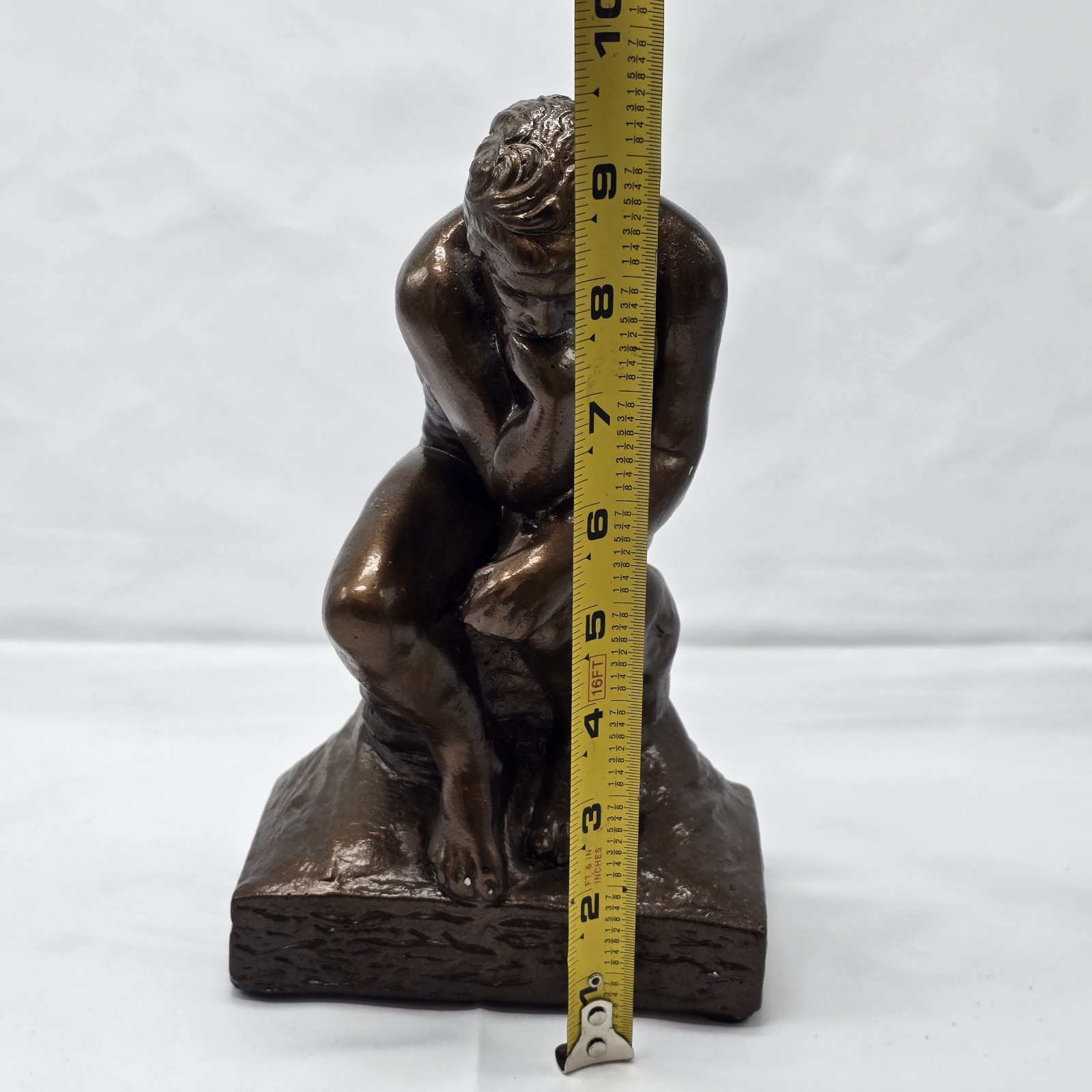 Vtg “The Thinking Man” Plaster Replica Statue Hand Painted Heavy 9″ Tall MCM