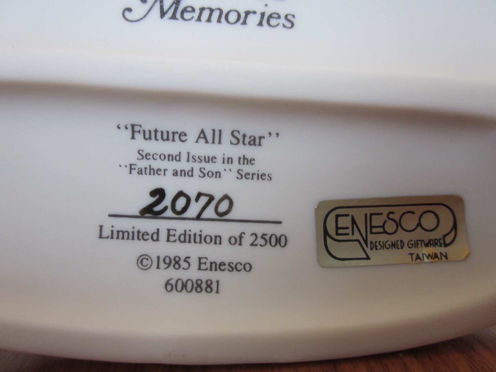 ENESCO 1985 Father and Son Series “FUTURE ALL STAR” Figurine, Original Box, COA