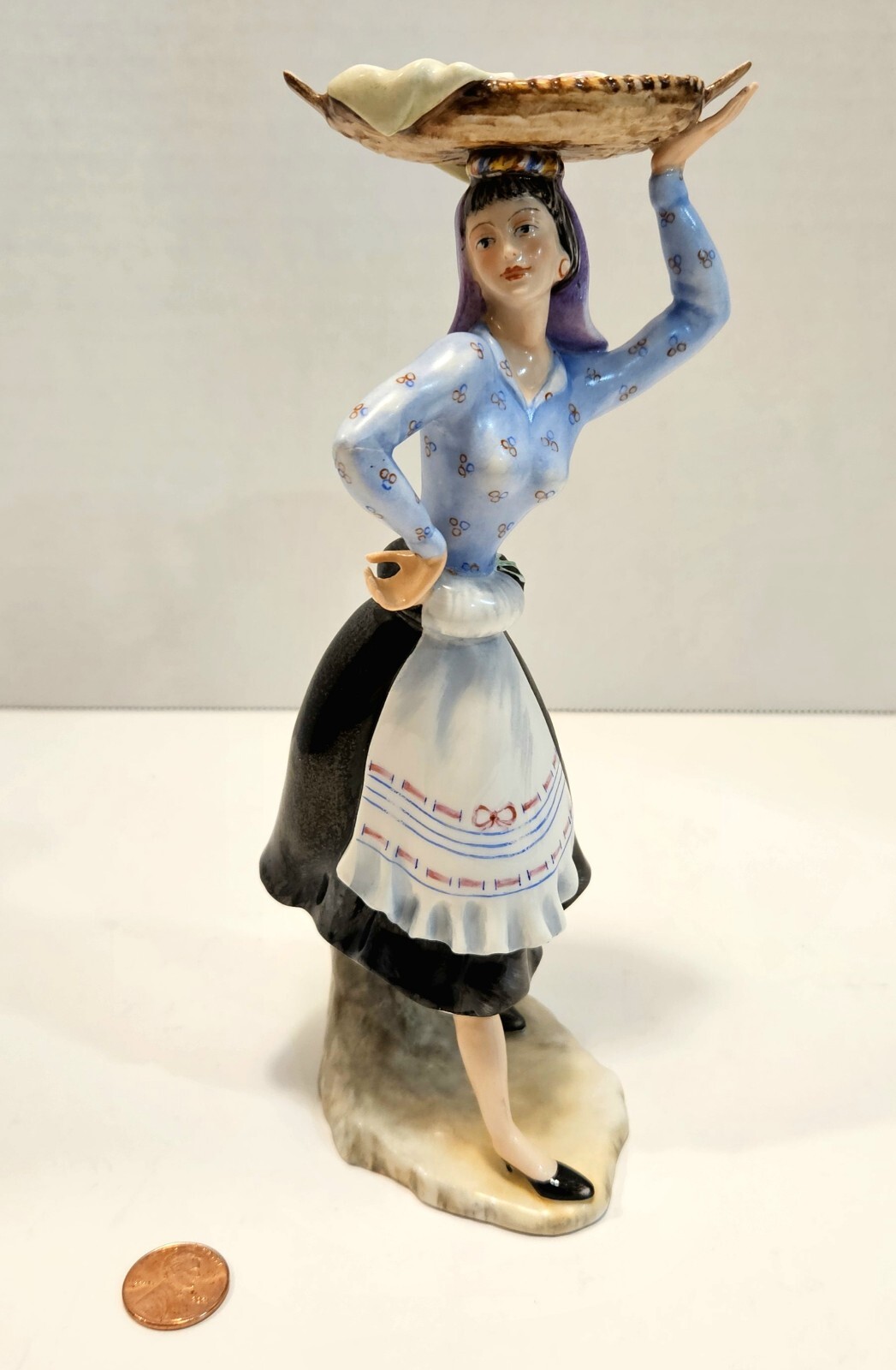 Vista Alegre Porcelain Figurine Douro Litoral Lady Basket Holding Fish Portugal
