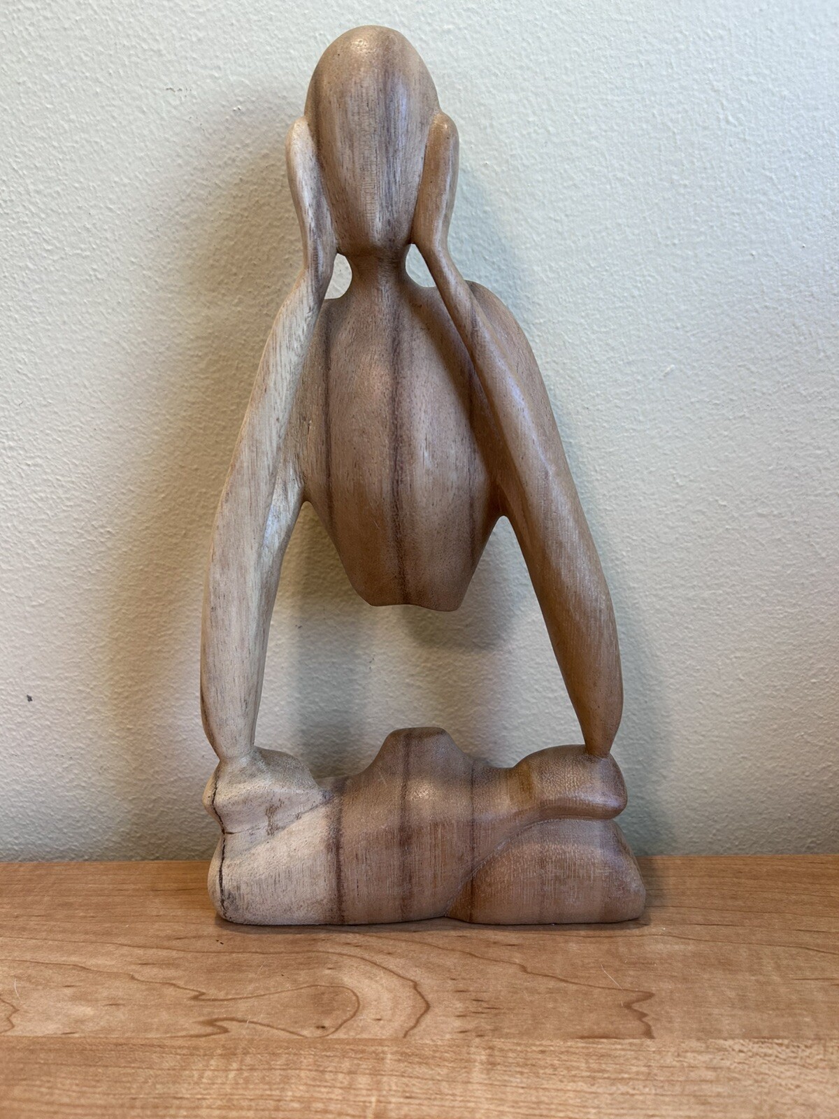 Vintage Free Form Modernist Wood Sculpture Thinking Man Minimalist Style
