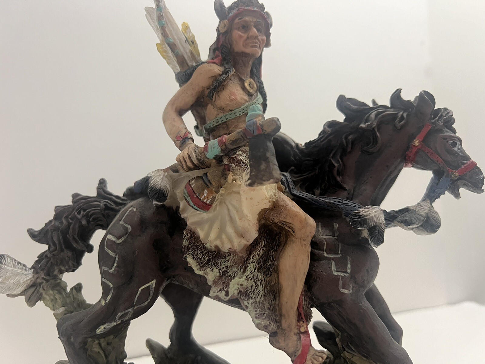 Native American Indian Chief Warrior Man on Horse Resin Figurine 9″ Statue Decor