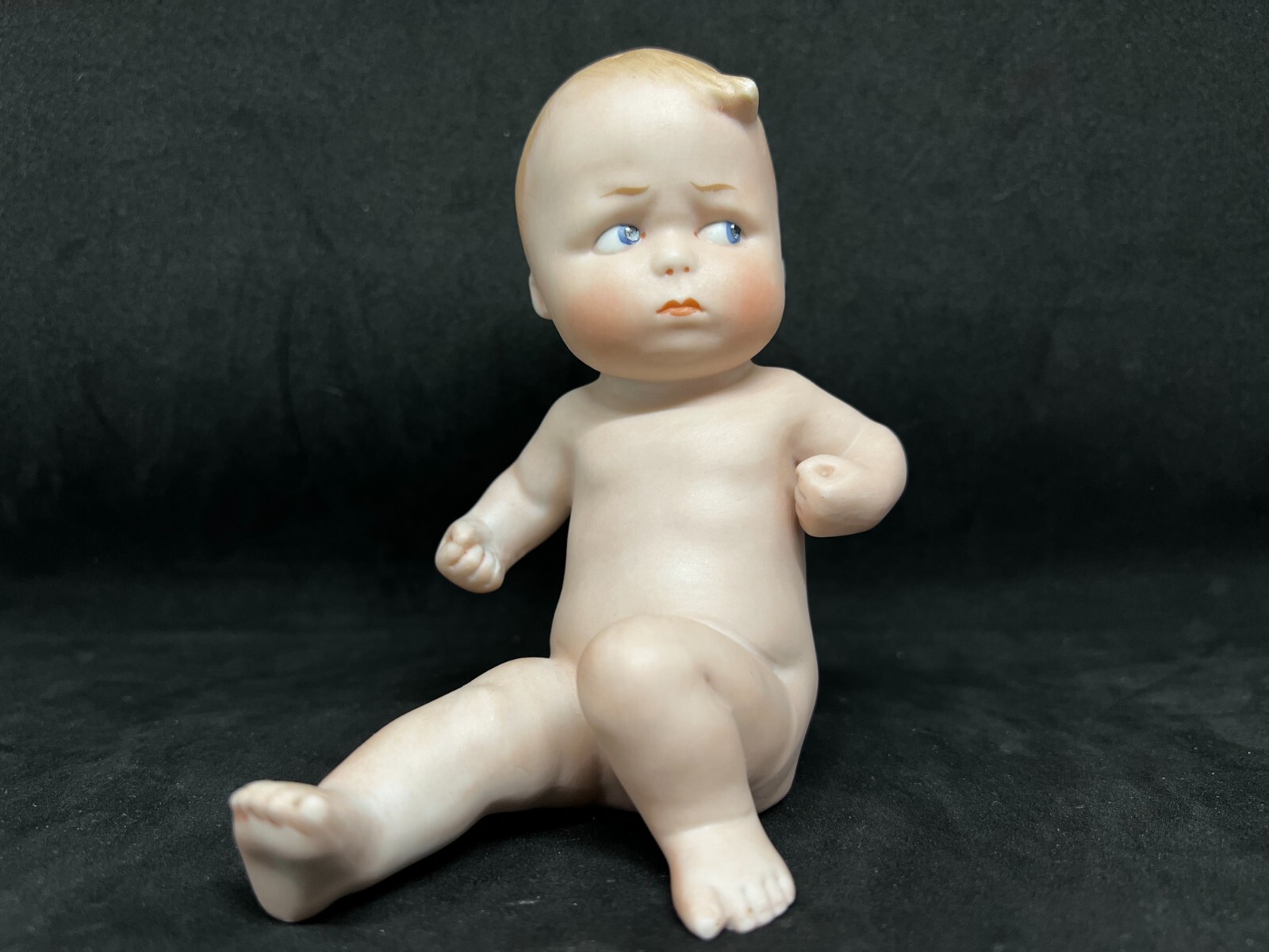 Vintage Gebruder Heubach-German Porcelain Bisque-Sitting Nude Piano Baby 5″