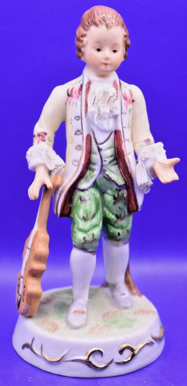 VTG Rare Enesco Baroque Rococo Porcelain 6″ Gentleman w/Violin 1979 Hand Painted