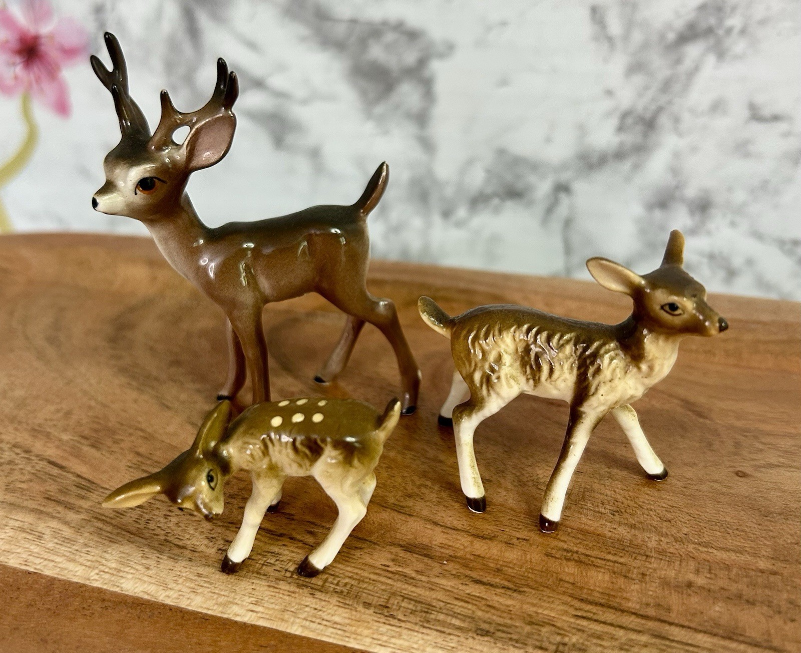 Vintage Japan Porcelain Deer Family Figurine Set 3 Buck Fawn MCM READ As Is