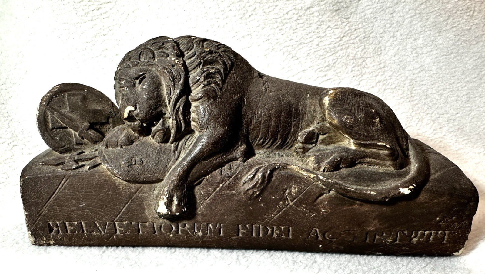 Antique Chalk Ware Swiss the Lion of Lucerne Monument the Conflict of C.1792