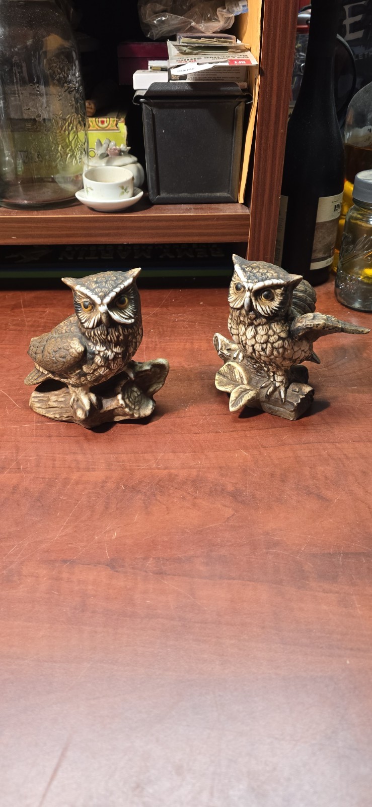 Vintage 1970s 1980s Pair Porcelain Owl Figurines Home Interiors HOMCO 1114 NOS
