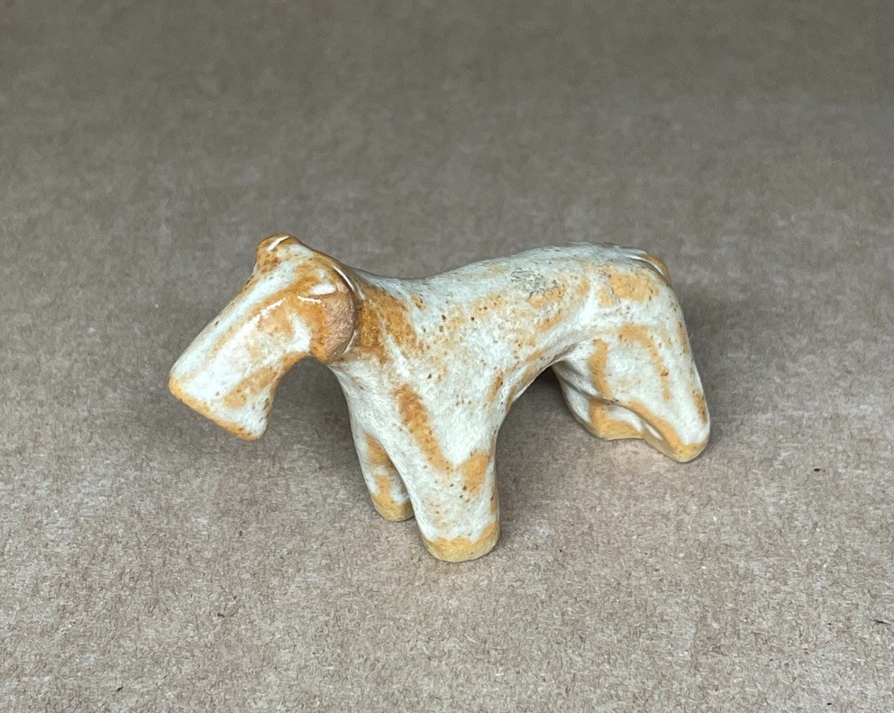 Tremar Stoneware Pottery Schnauzer Small Dog Figurine Marble White Brown Glaze