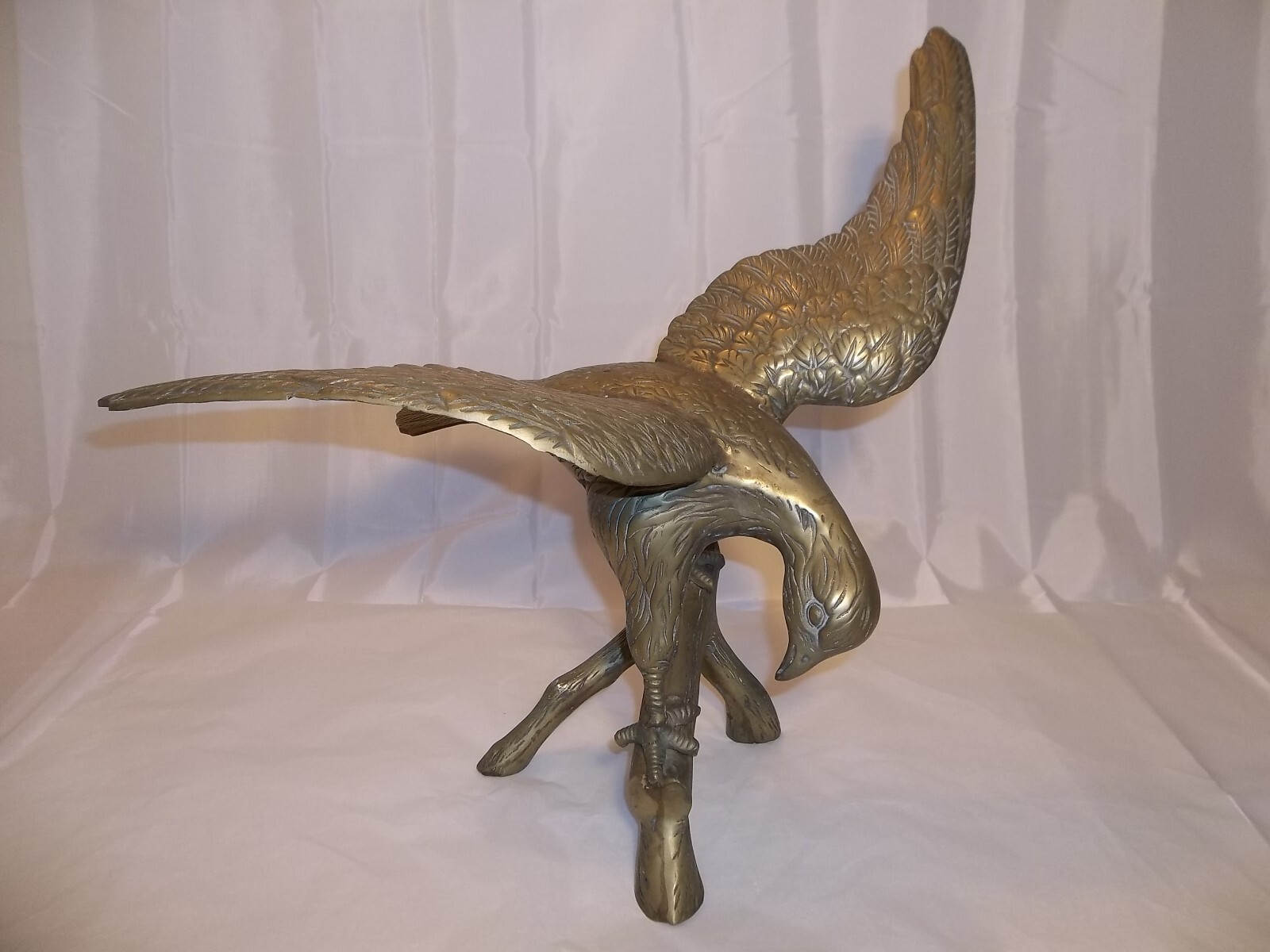 Vtg 22″ Huge Solid Brass Eagle Statue Perched Branch Takeoff 8 lb. High Detail