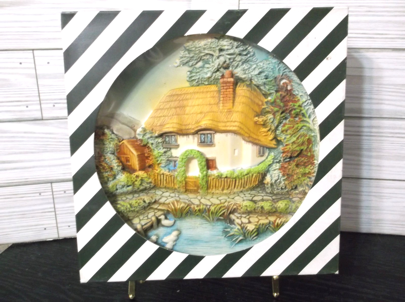 Vintage Chalkware Decorative Plate 3D Wall Decor Cottage + Stream England
