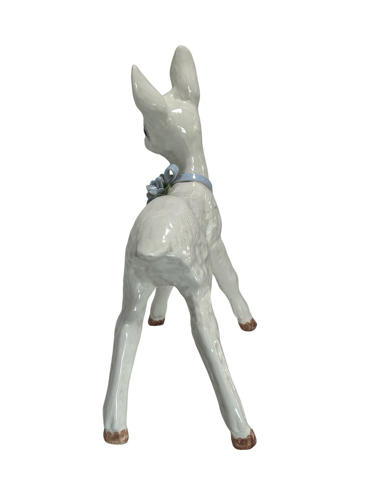 Rare Vintage Kitsch White Fawn Deer Figurine 15.5” Tall Handpainted Anamorphic