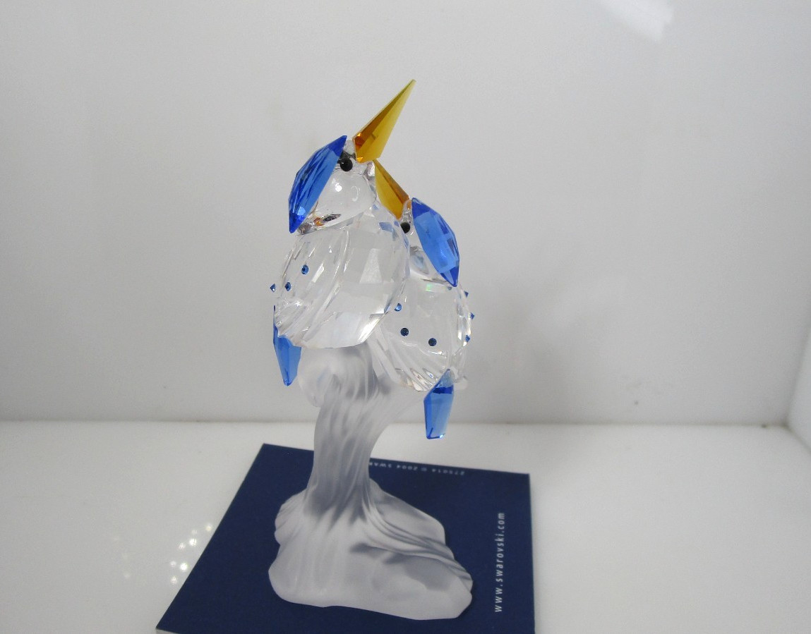 Vintage Swarovski Crystal Malachite Kingfisher Bird Pair with Box Brochure