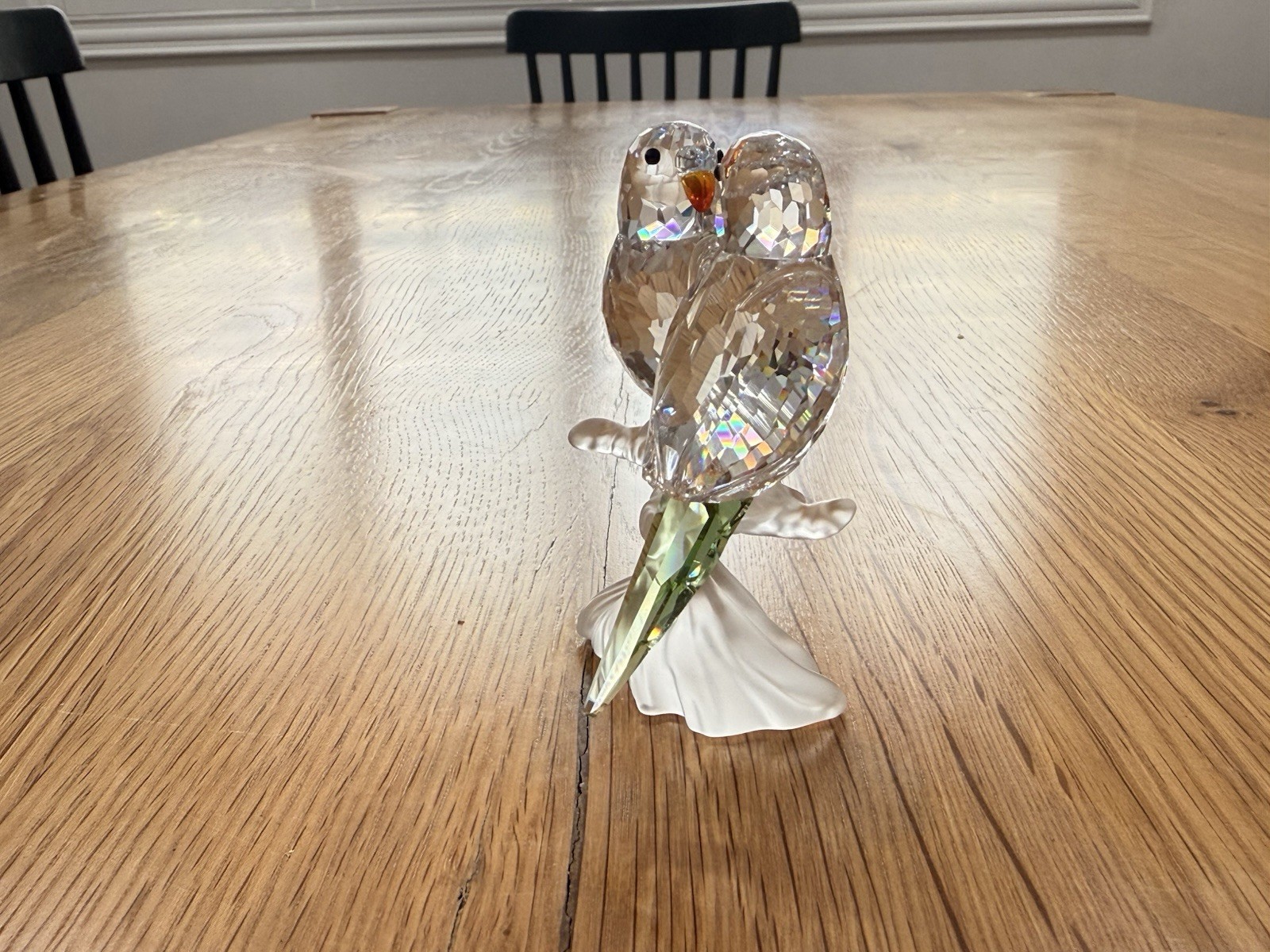 Swarovski Lovebirds / Budgies on Frosted Tree Stump Figurine