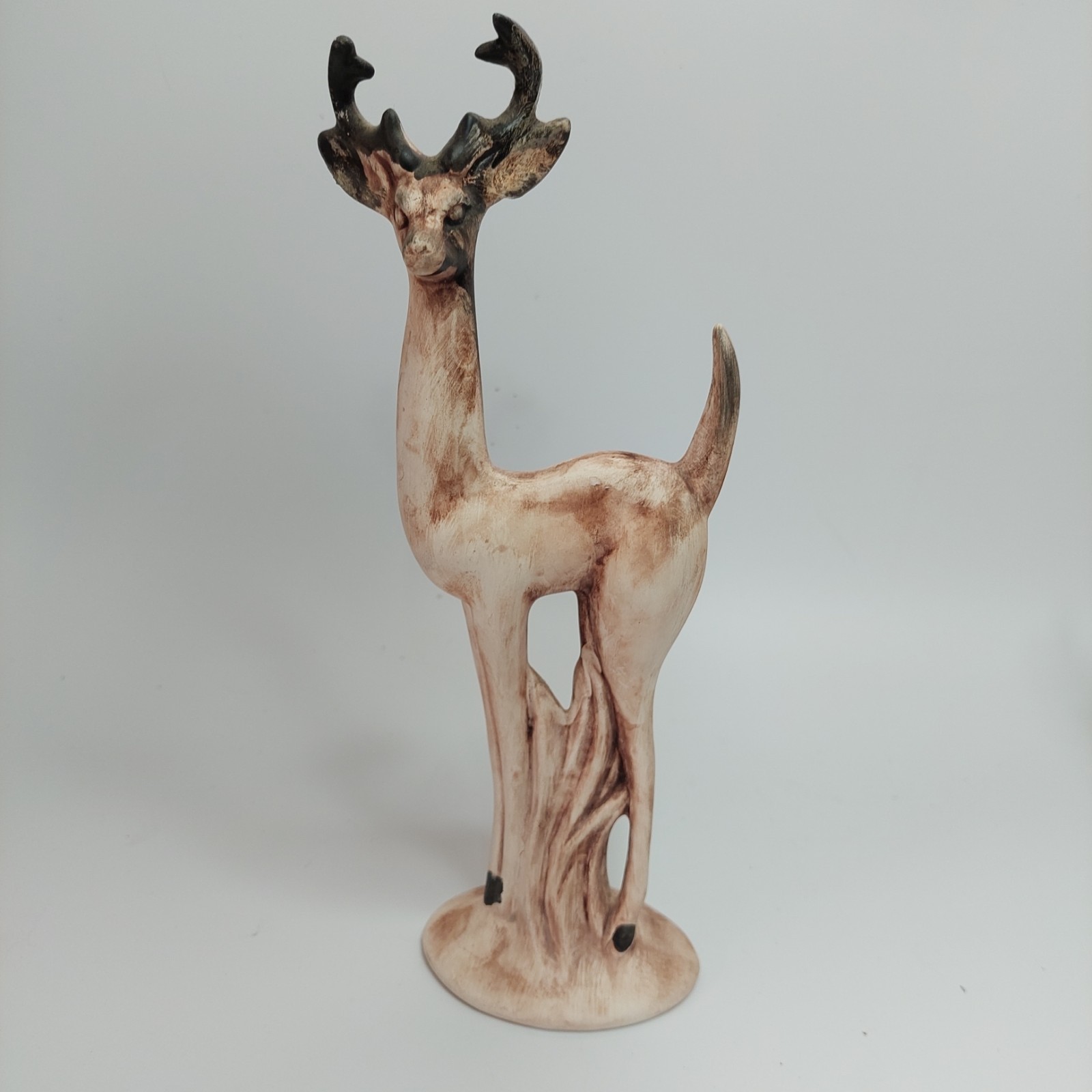 MCM Rustic Country Ceramic Hand-painted Matte Deer Pair 12″Figurines Unique
