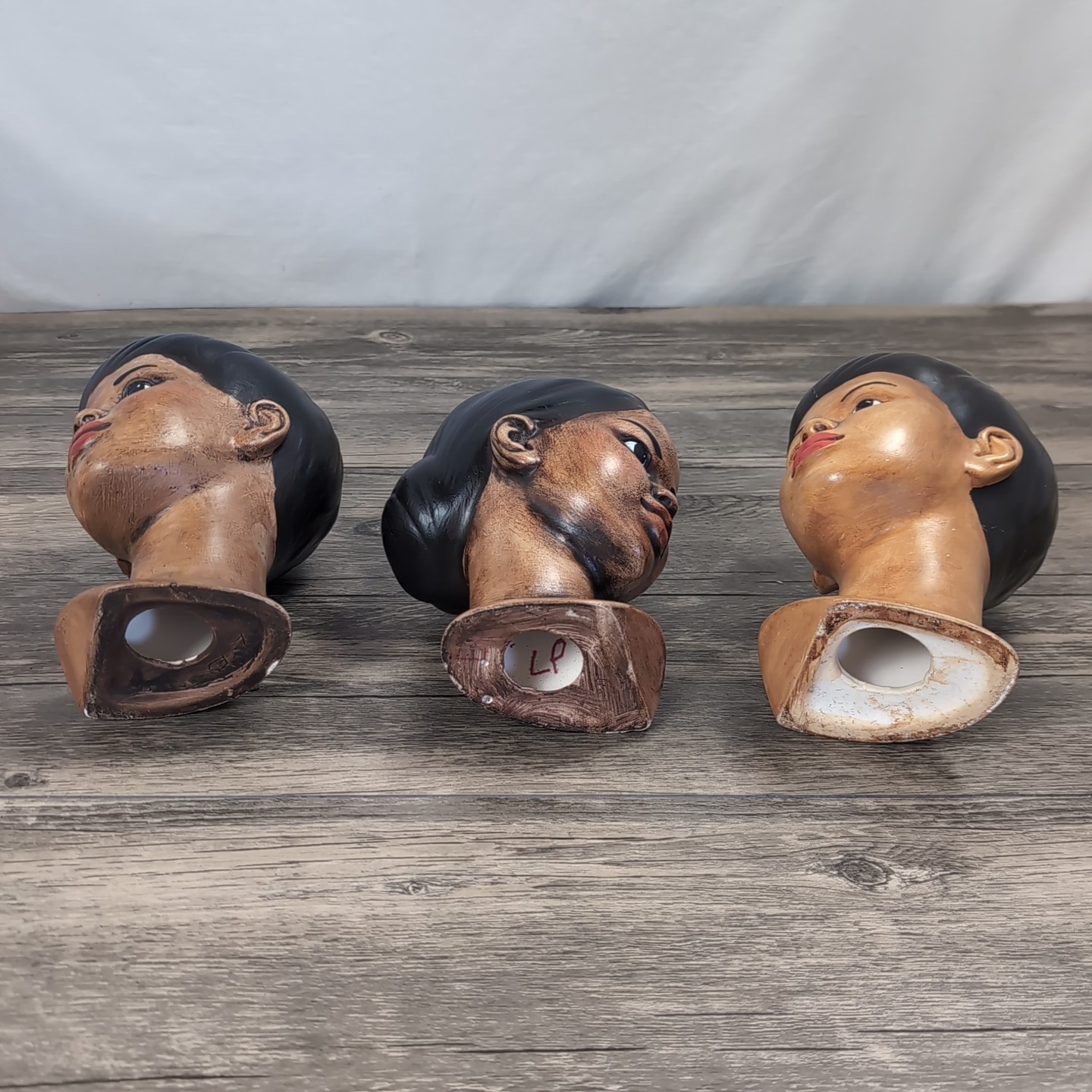 3 VTG Holland Mold Ceramic Head Bust Hawaiian Polynesian Figurines 70s Model