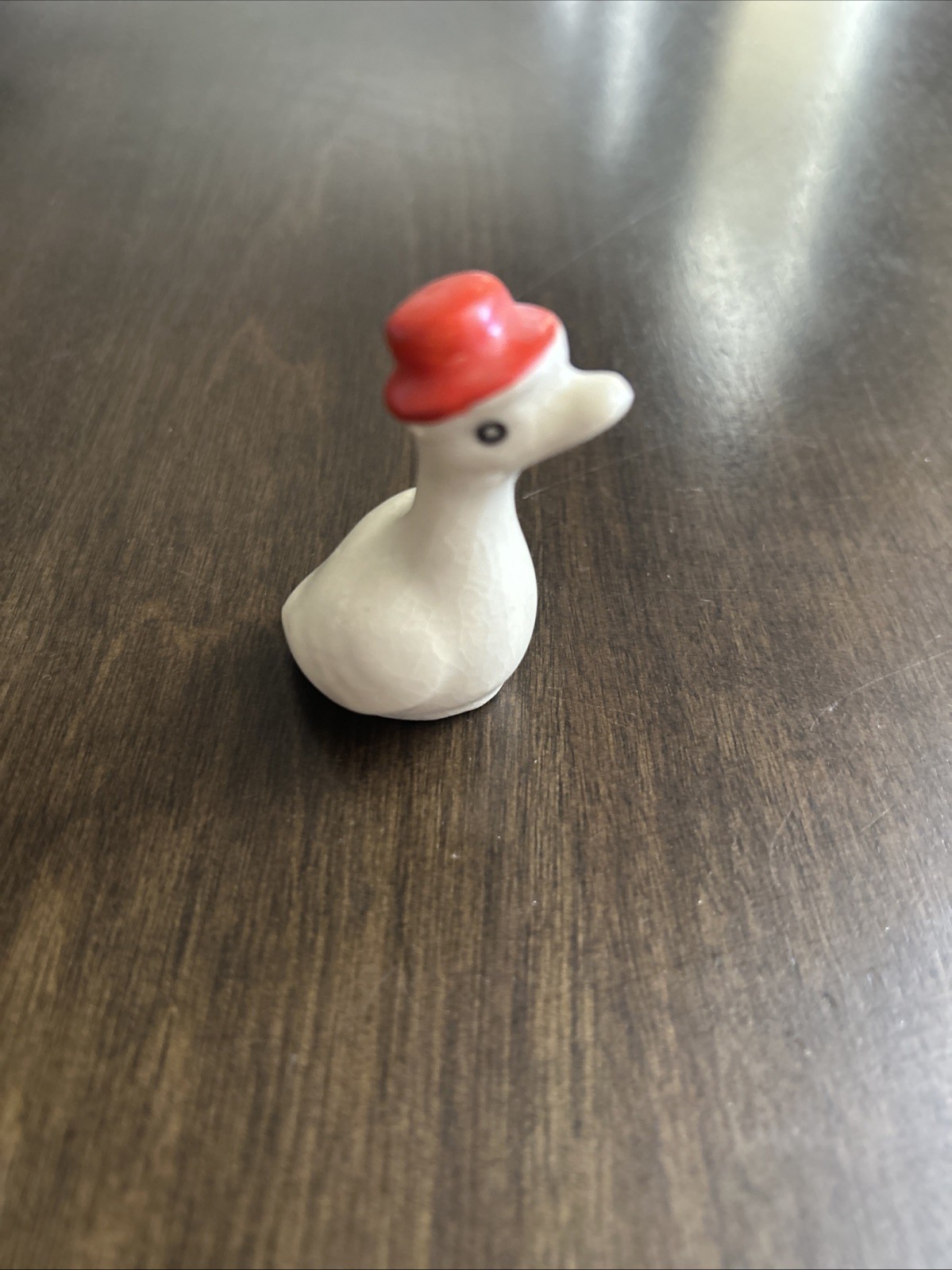 Vintage Miniature Ceramic Goose Figurine Red Hat Whimsical Farmhouse Decor