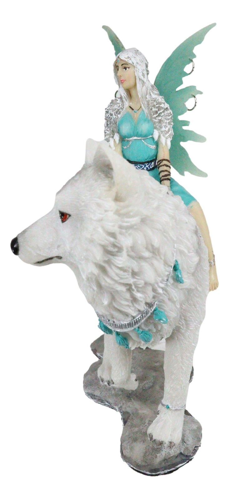 Ebros Gift Elektra Blue Ice Fairy Riding Giant Snow Wolf King Rumba Figurine 8″H