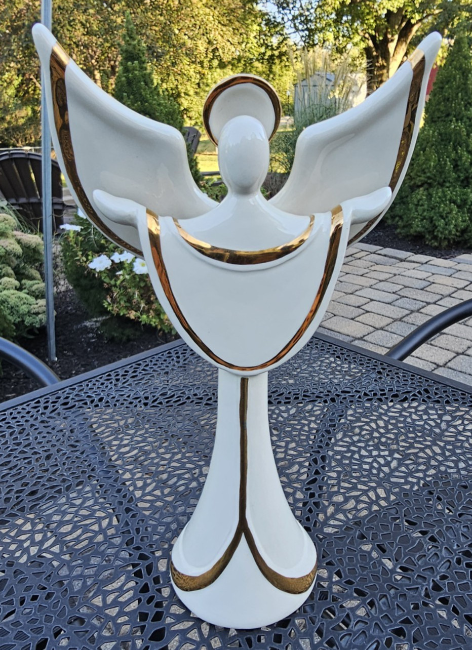 VTG 2000 Cast Art Et-Cetera Angel White/Gold 10.5” Figurine Holidays Religious