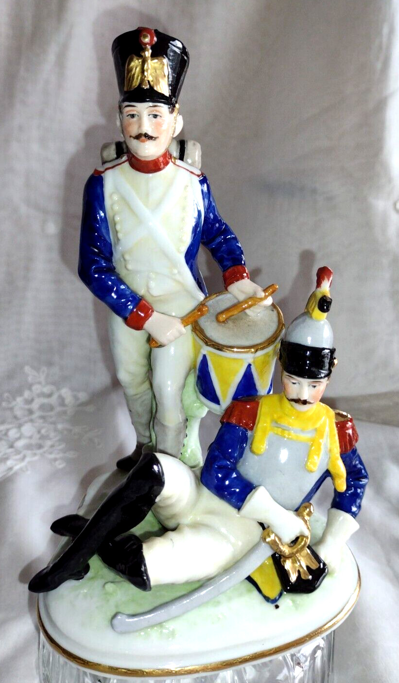 Antique Volkstedt E&A Muller Thuringia Hand Painted Figurine 2 French Soldiers