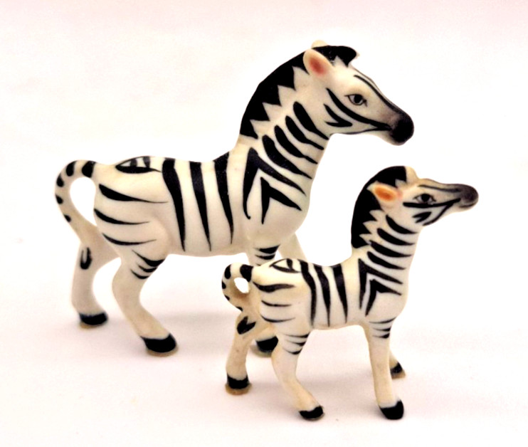 Vintage Hagen-Renaker Miniature Porcelain Mother and Baby ZEBRA Figurines