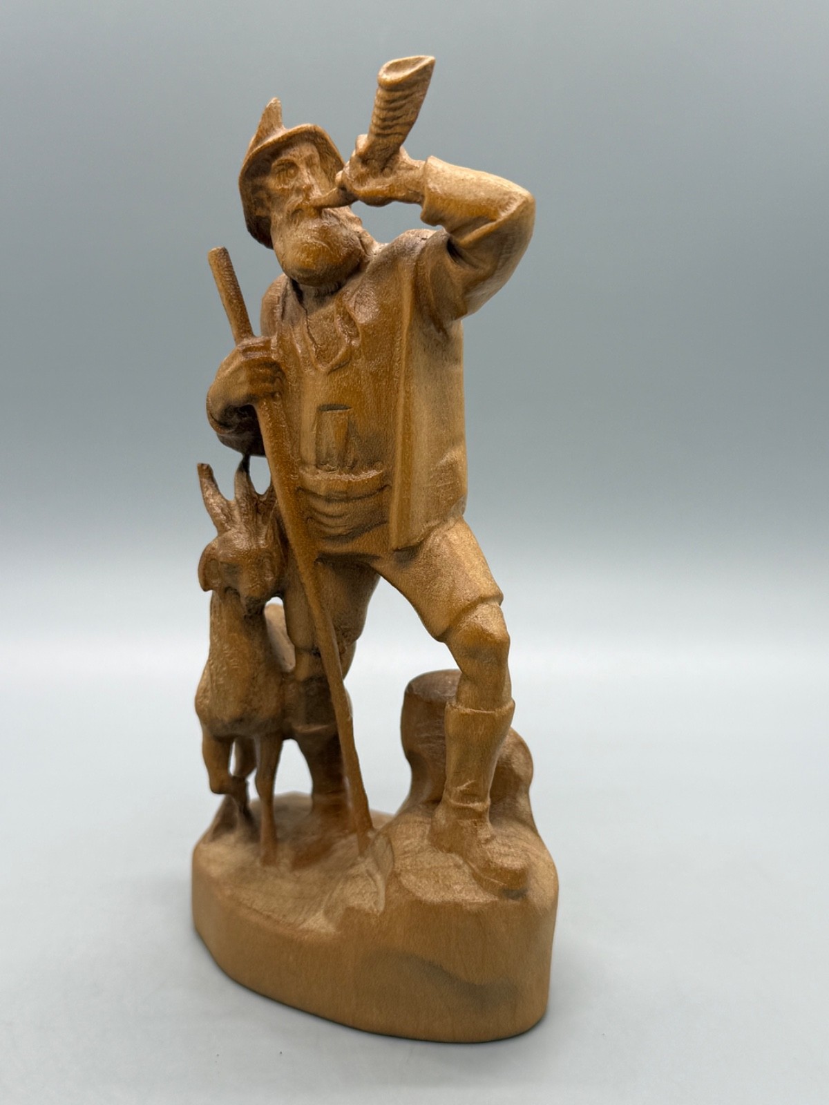 Vtg Switzerland Folk Art Shepherd Deer Wood Figurine Dobin Brienz 3855