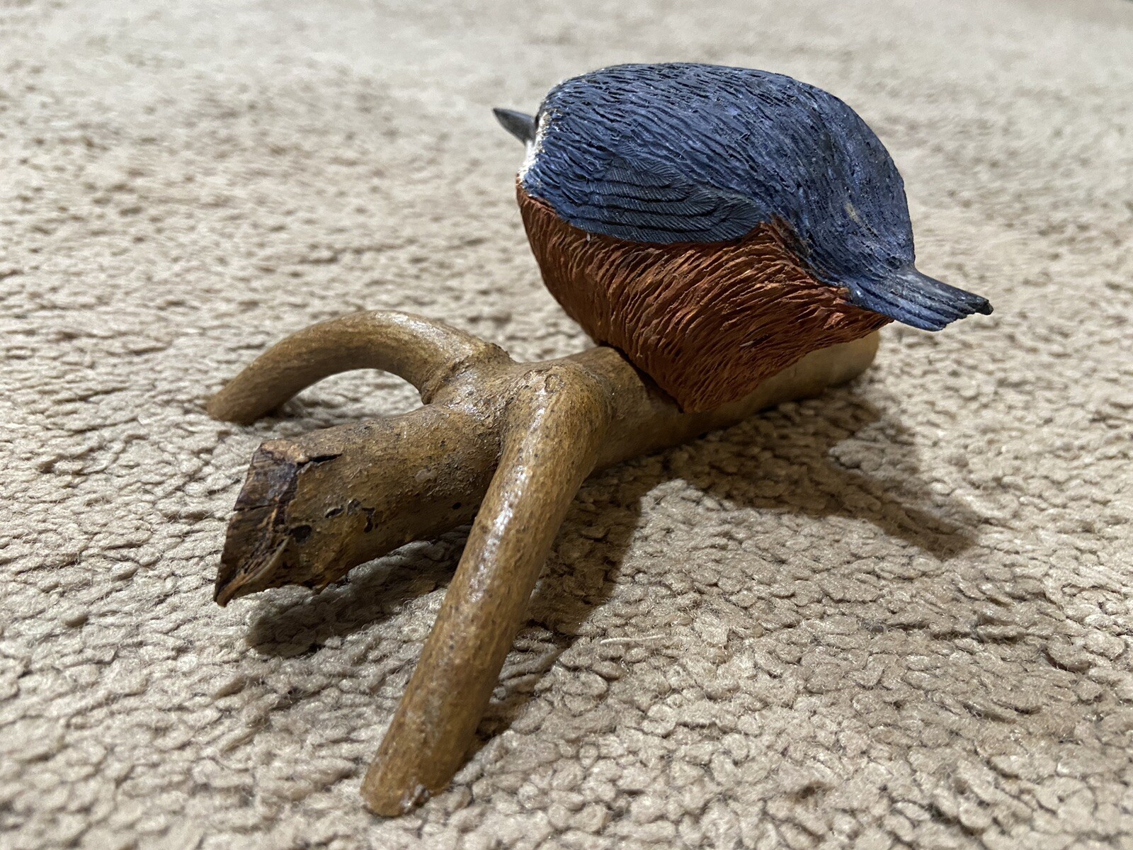 Handmade Red-Breasted Nuthatch Bird on Wood Branch Artist Signed R. Gray 2014 5”