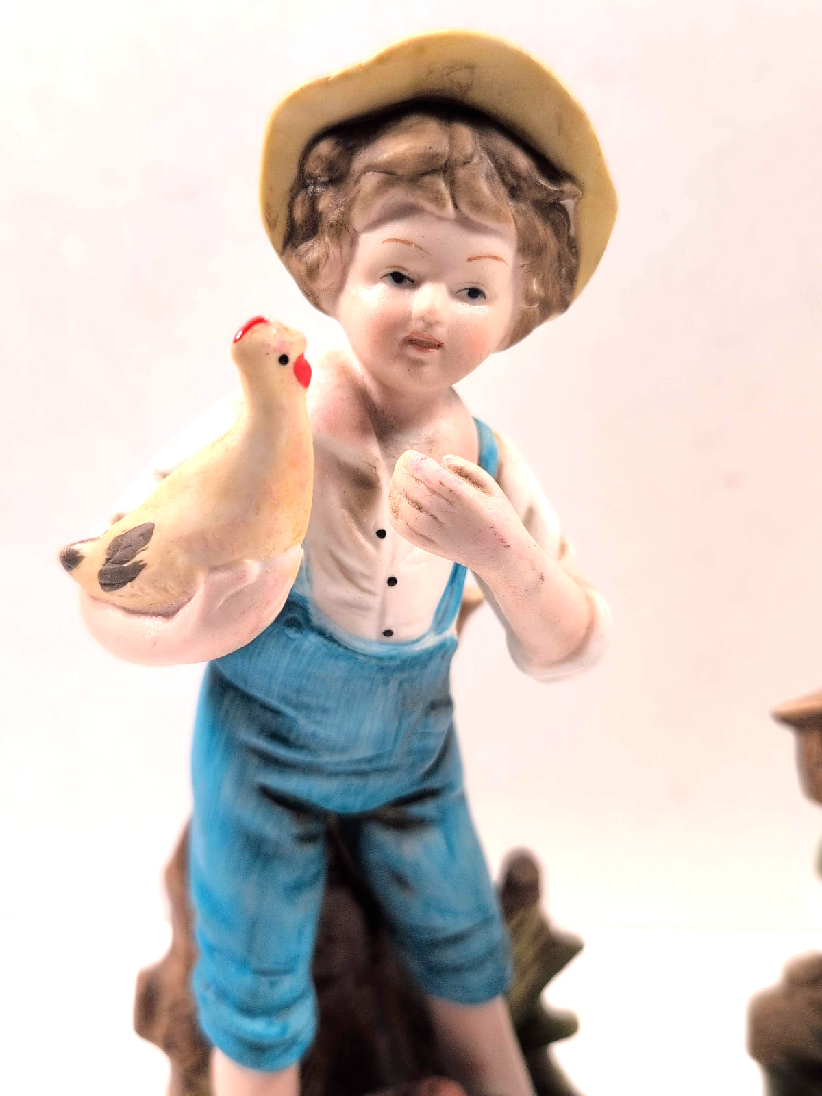 Vintage Homco Porcelain Figurine Lot Country Girl Birds + Farm Boy Rooster