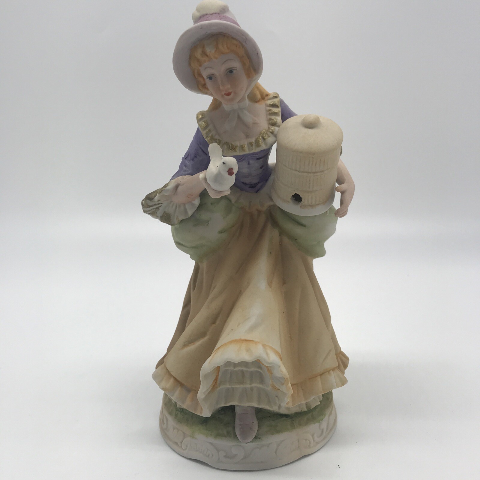 Vintage Victorian Woman With Bird Figurine Royal Crown