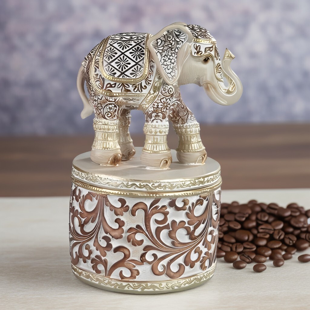 6.25″H Thai Elephant Trinket Box in Beige Ornament Home Decor Unique Gift