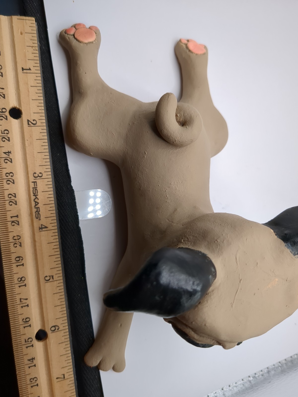Pug Dog Puppy Figurine Statue Beige Black Unique 7″