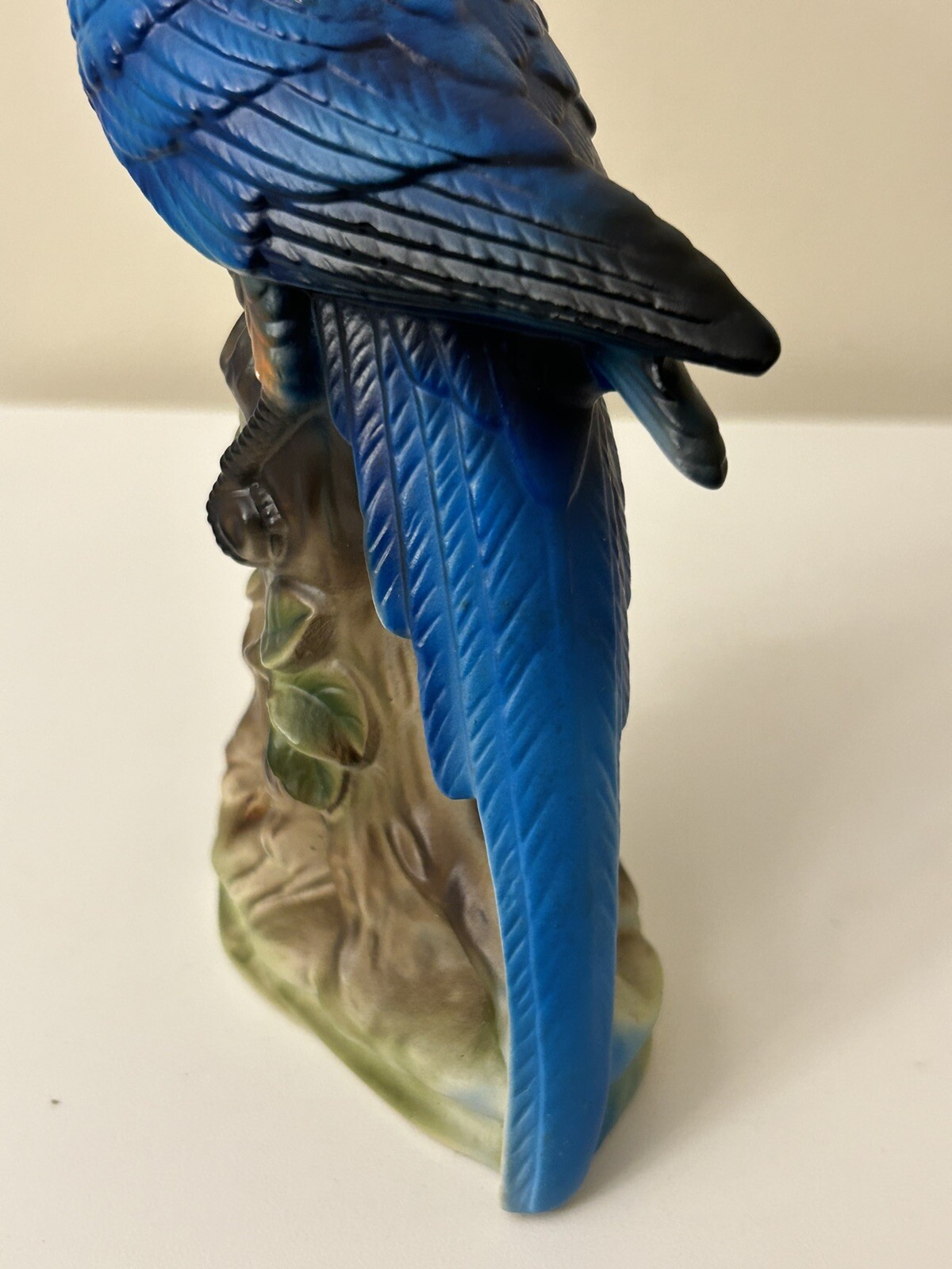 Stunning Vintage 8” Parrot Ceramic Green Blue Orange Bird Branch Figurine Japan