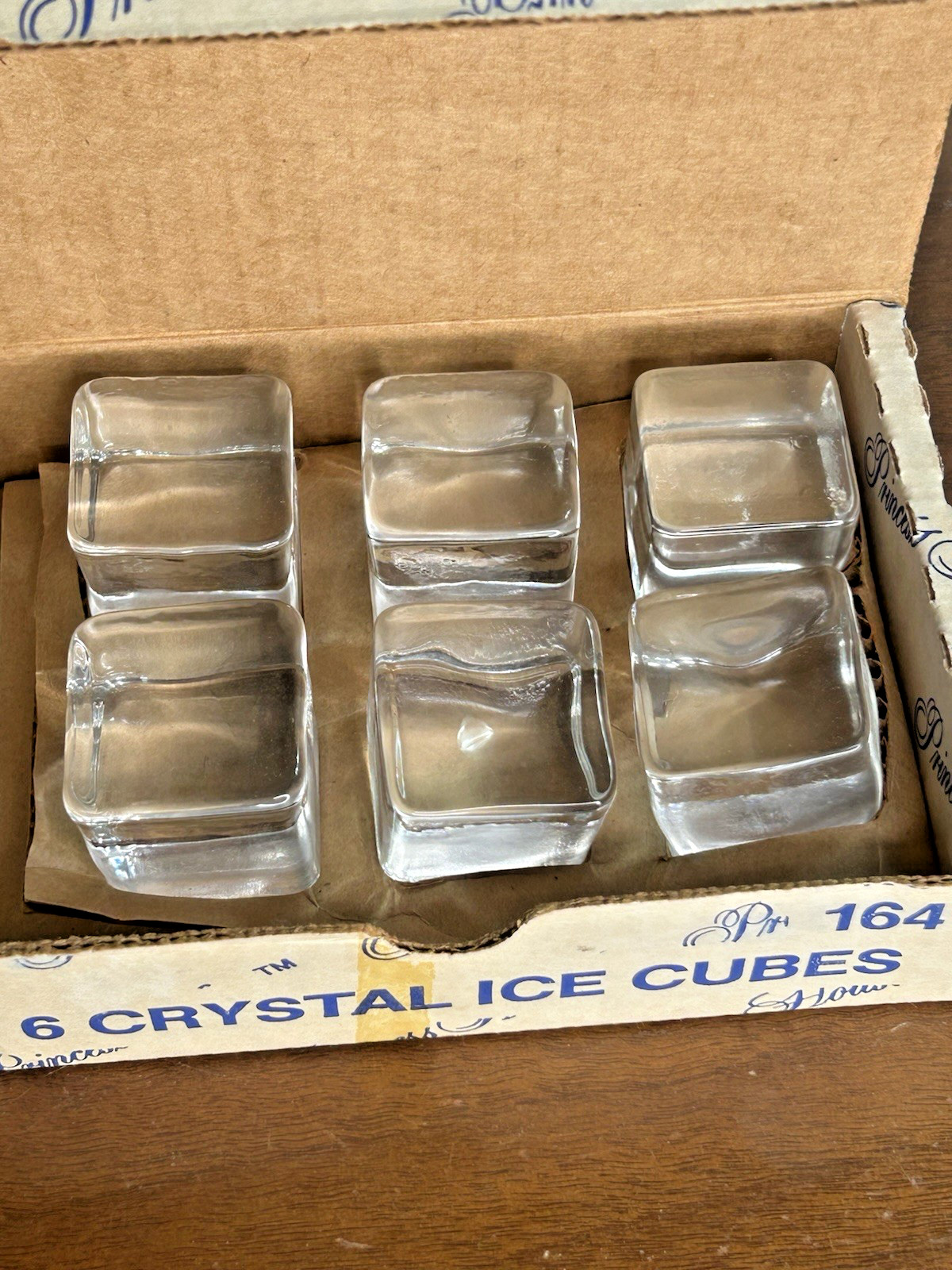 Vintage Princess House #164 Crystal Ice Cubes 1-1/4″ Set Of 6 w/box
