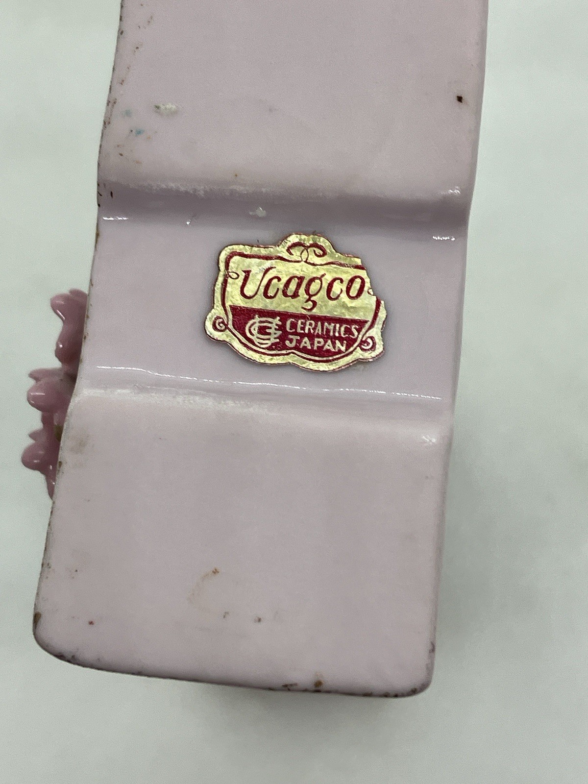 Vintage Ucago Japan Pink Porcelain Clock Figurine One Small Petal Chip See Pics